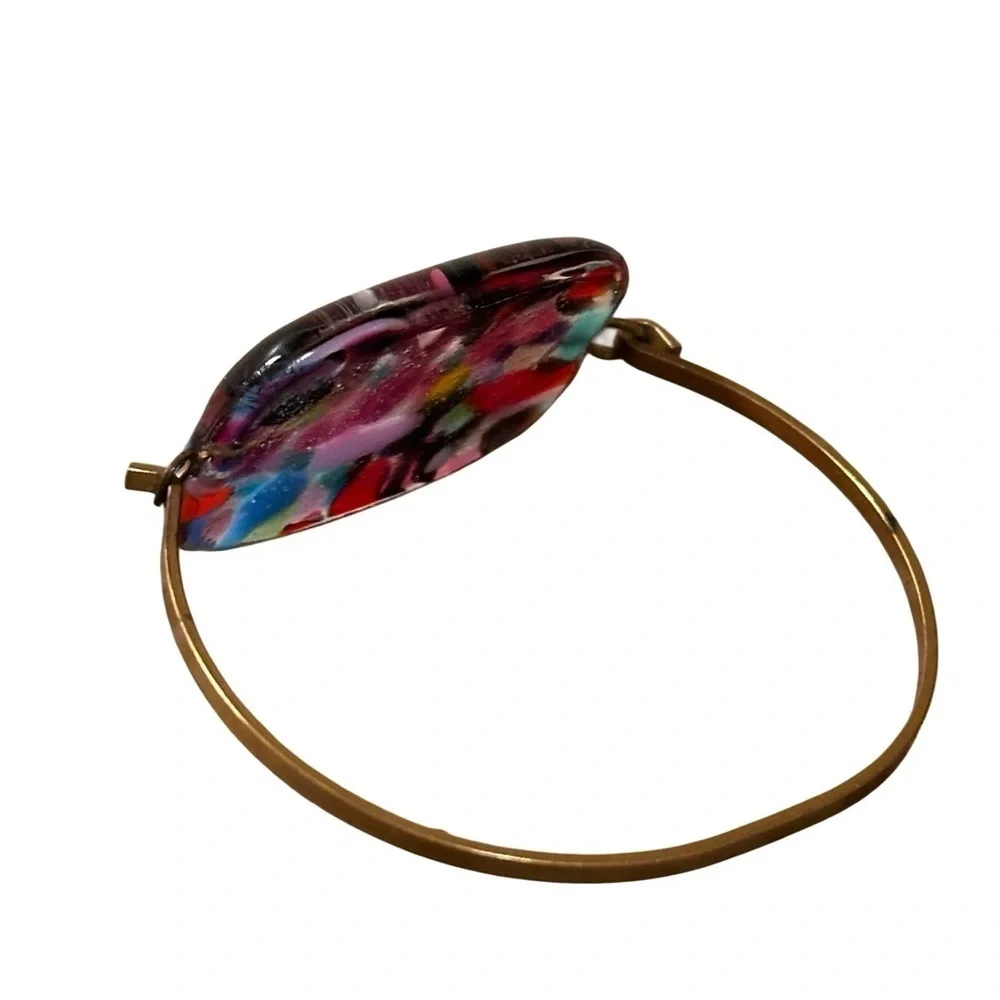 Millefiori Colorful Abstract Fuse Glass Hinge Bangle CuffBracelet Square Vintage - Picture 11 of 15